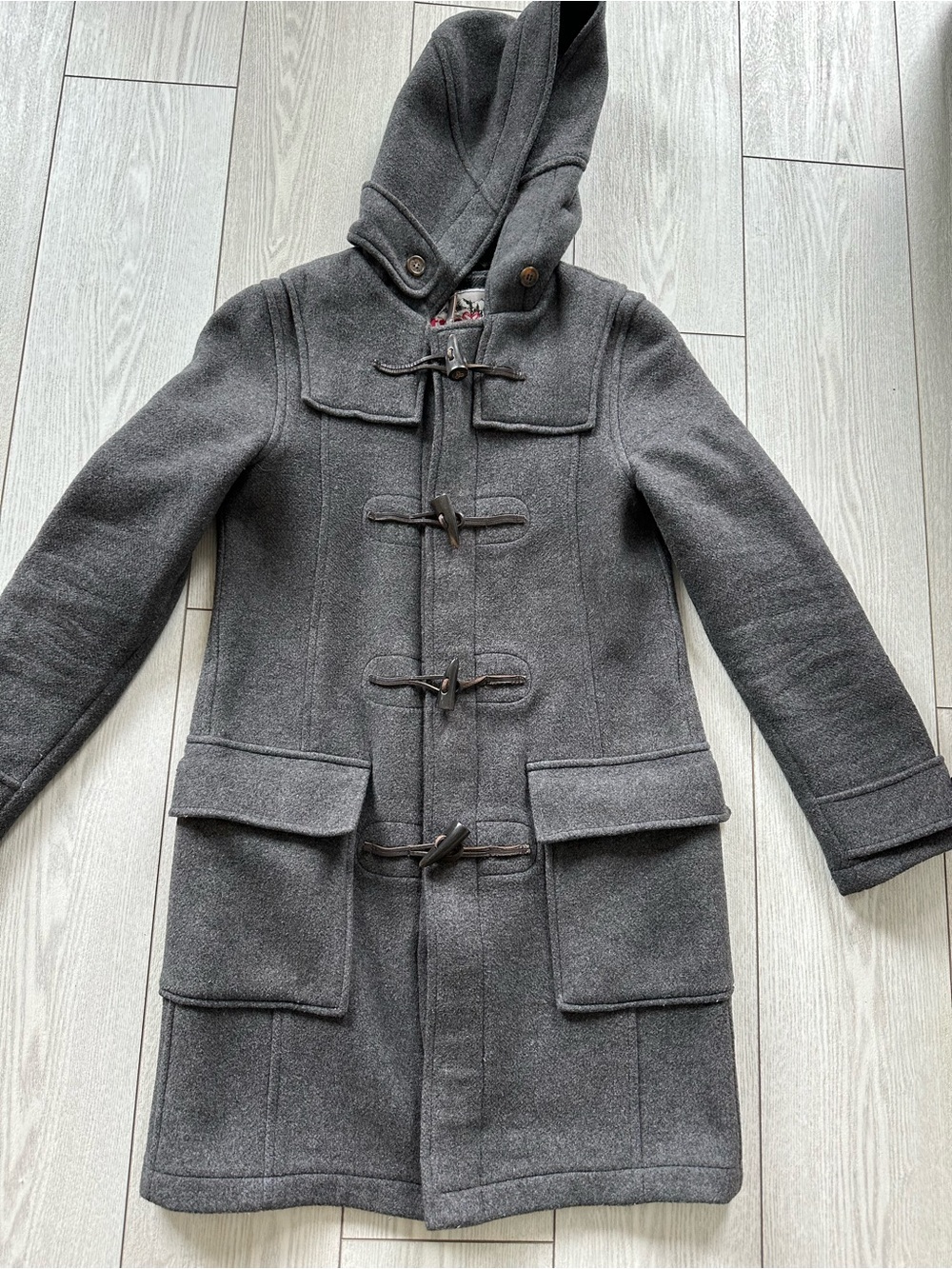 TNA Classic Hooded Duffle Wool Coat in Charcoal Gray  Small